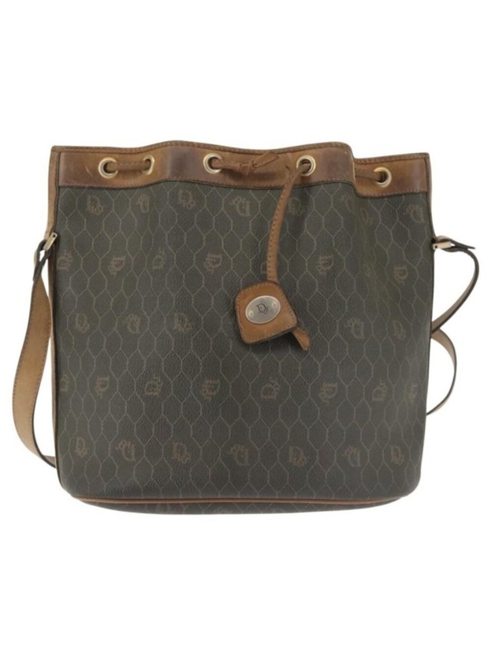 Authentic Christian Dior Honeycomb Canvas Shoulder Bag PVC Black Gold - Picture 4 of 16